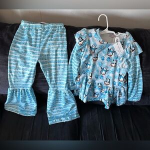 Adorable Penguin Print Kids Pajamas Set - Blue